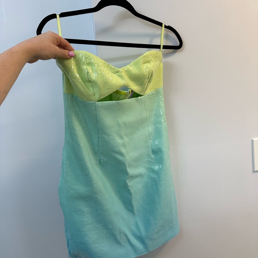 Sequin lime yellow and aqua